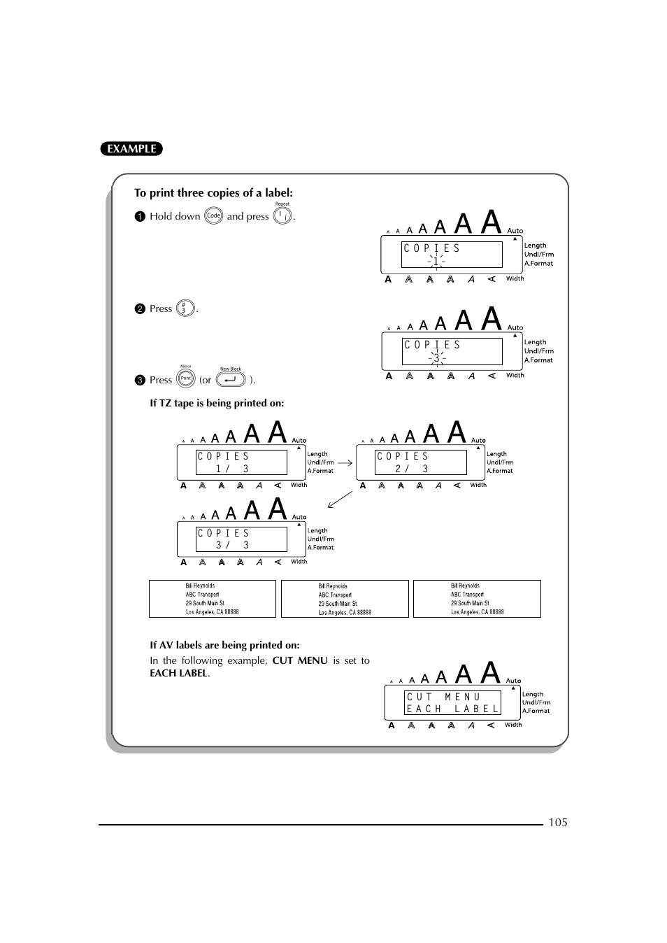 1 hold down c and press i, 2 press 3, 3 press p (or _) | If tz tape is being printed on | Brother PT-2600 User Manual | Page 112 / 250