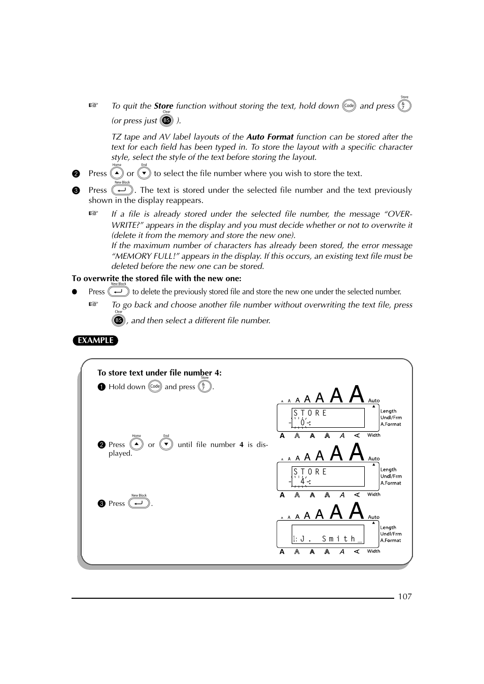 1 hold down c and press 7, 2 press e or h until file number 4 is displayed, 3 press | Brother PT-2600 User Manual | Page 114 / 250