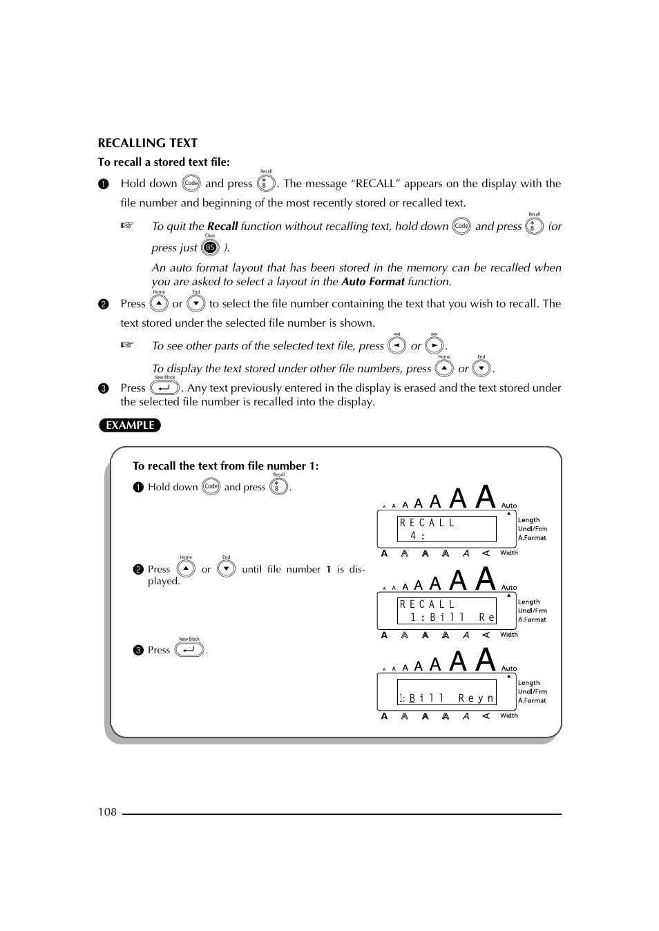 1 hold down c and press 8, 2 press e or h until file number 1 is displayed, 3 press | Brother PT-2600 User Manual | Page 115 / 250