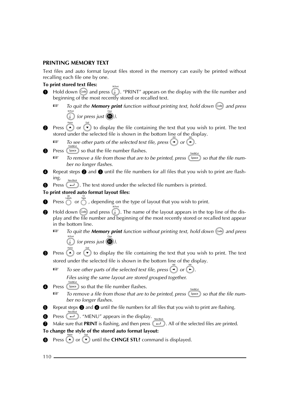 3 press r so that the file number flashes, 4 press r so that the file number flashes, 6 press _. “menu” appears in the display | Brother PT-2600 User Manual | Page 117 / 250