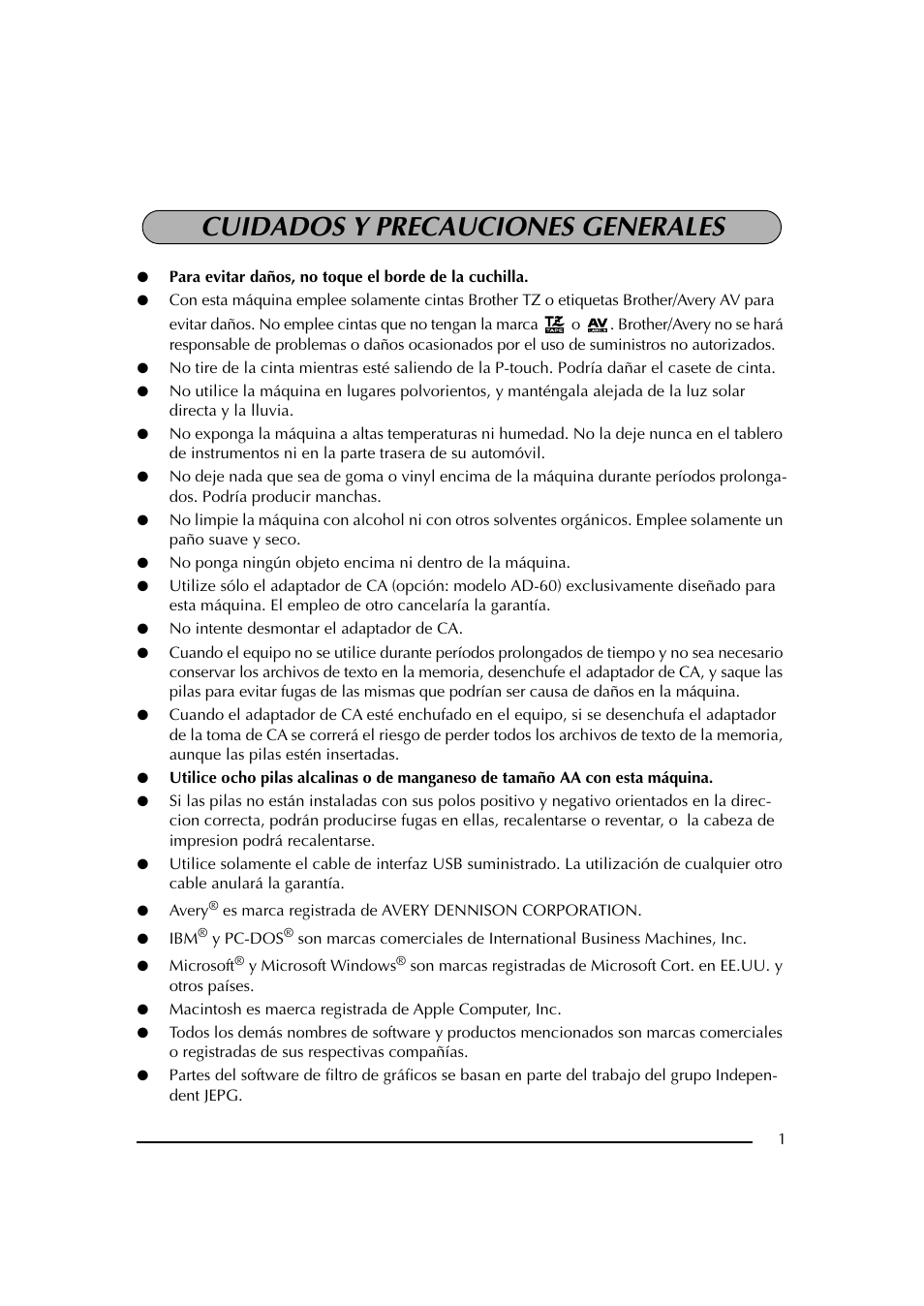 Cuidados y precauciones generales | Brother PT-2600 User Manual | Page 143 / 250