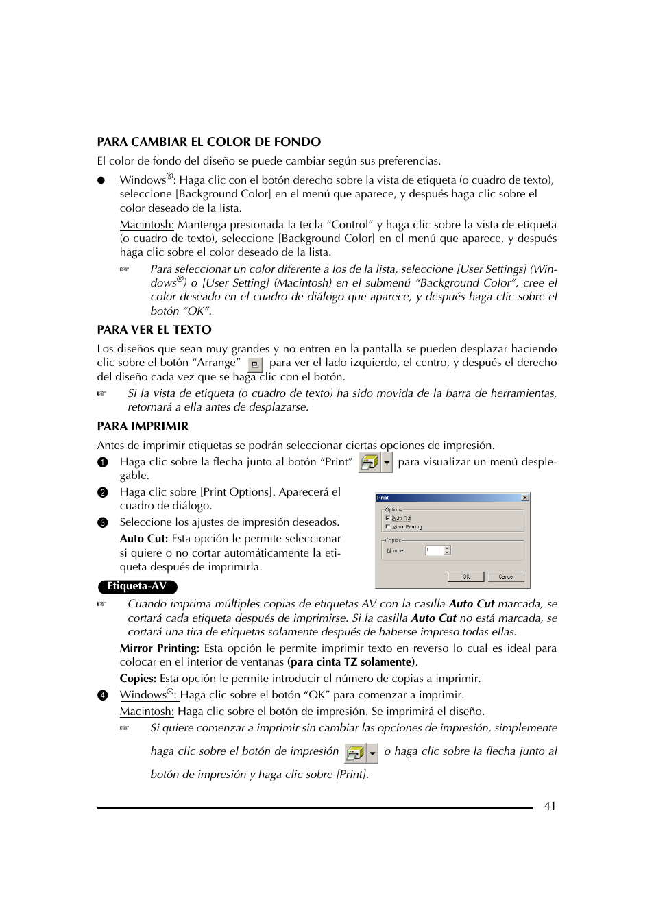 3 seleccione los ajustes de impresión deseados | Brother PT-2600 User Manual | Page 183 / 250