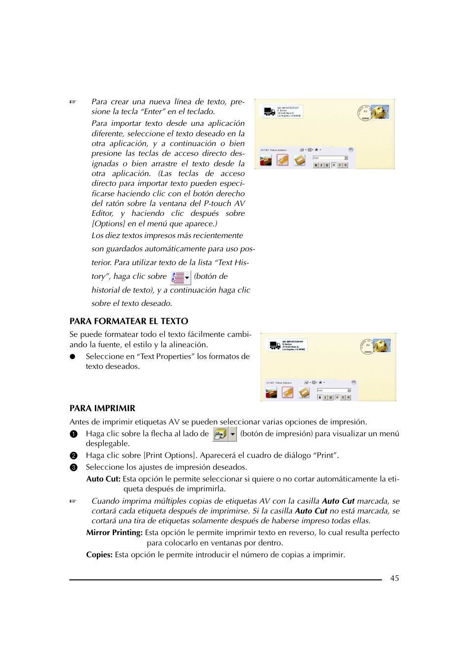 3 seleccione los ajustes de impresión deseados | Brother PT-2600 User Manual | Page 187 / 250