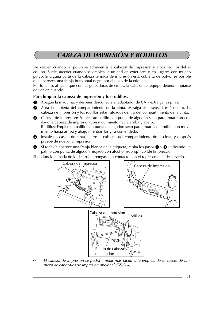 Cabeza de impresión, Rodillos, Palillo de cabeza de algodón | Cabeza de impresión y rodillos | Brother PT-2600 User Manual | Page 193 / 250