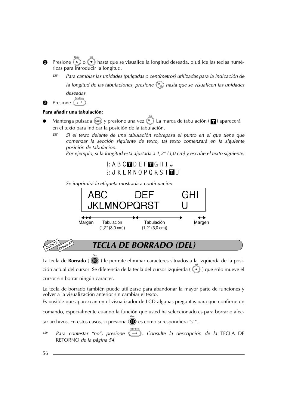 Tecla de borrado (del) | Brother PT-2600 User Manual | Page 198 / 250