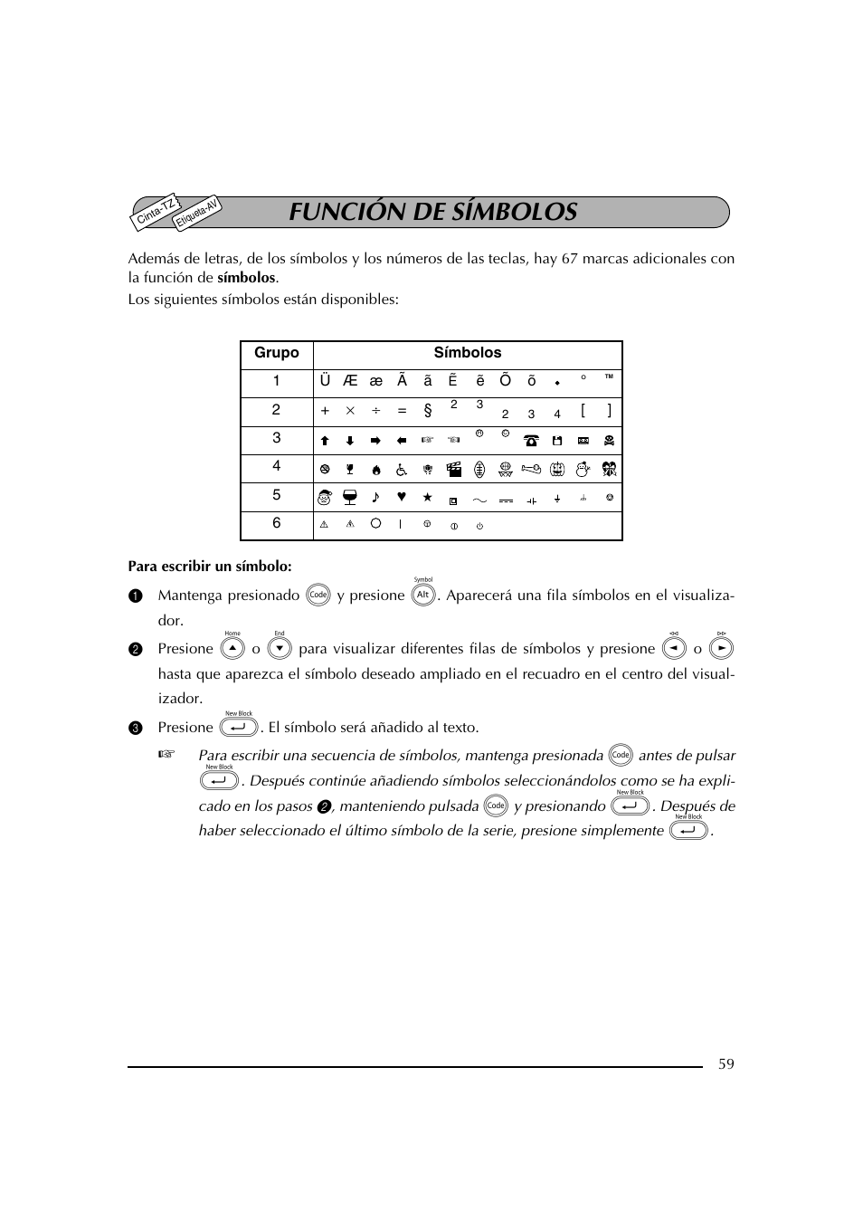 Función de símbolos, 3 presione _. el símbolo será añadido al texto | Brother PT-2600 User Manual | Page 201 / 250