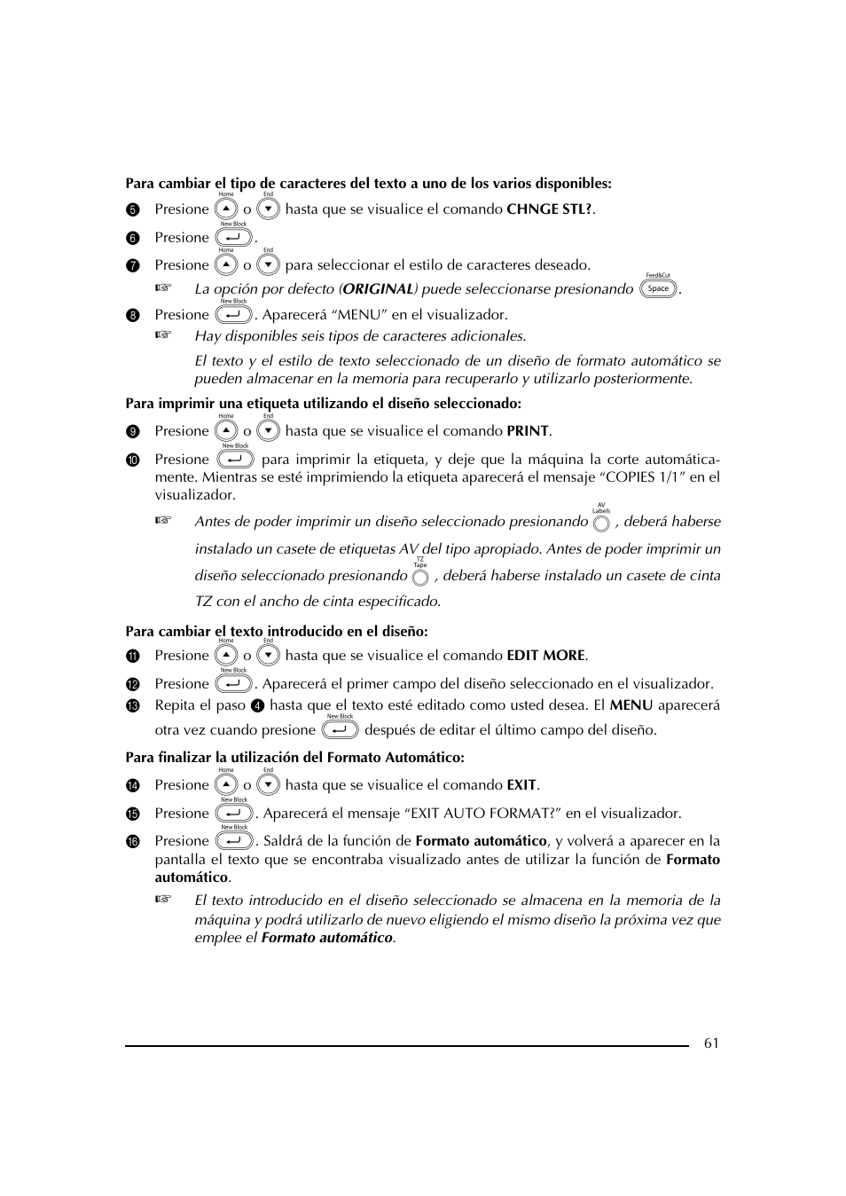 6 presione, 8 presione _. aparecerá “menu” en el visualizador | Brother PT-2600 User Manual | Page 203 / 250