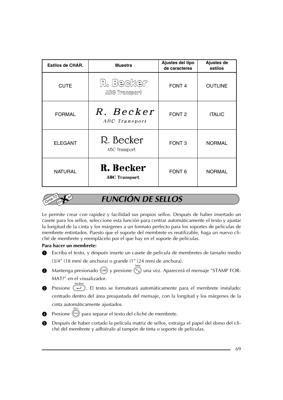 Función de sellos | Brother PT-2600 User Manual | Page 211 / 250