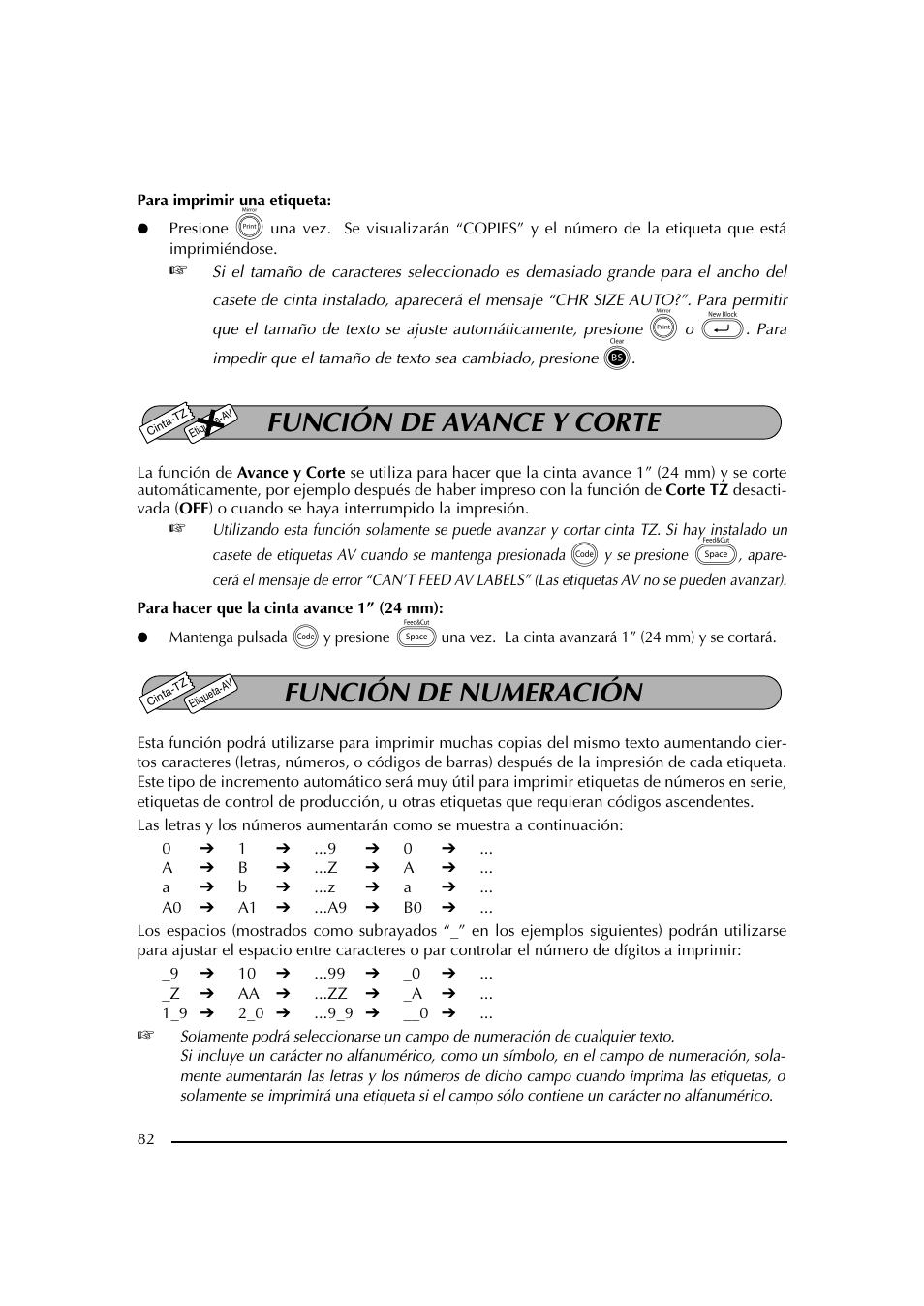 Función de avance y corte función de numeración | Brother PT-2600 User Manual | Page 224 / 250