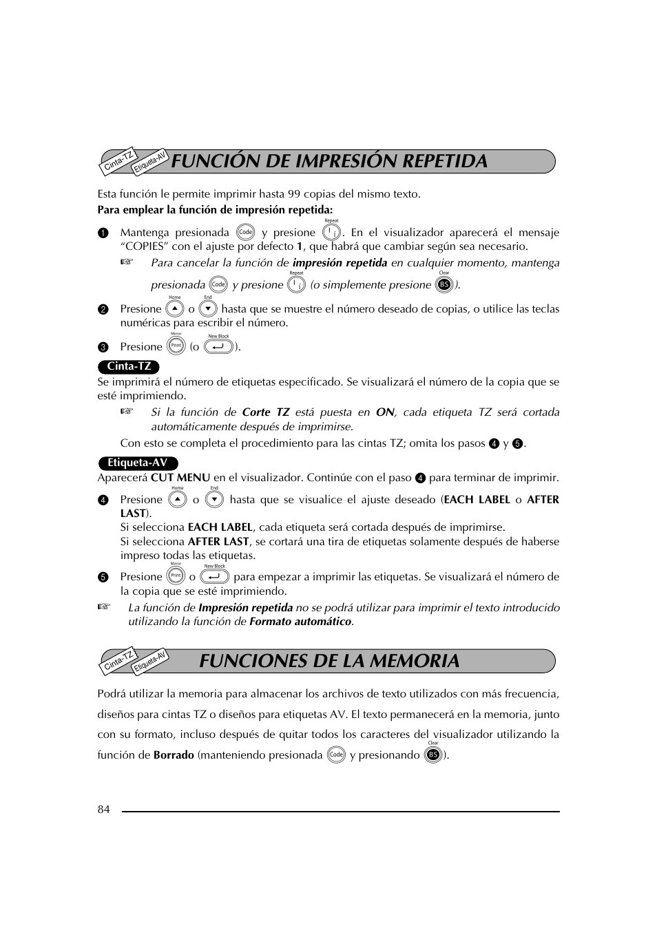 Función de impresión repetida, 3 presione p (o _) | Brother PT-2600 User Manual | Page 226 / 250