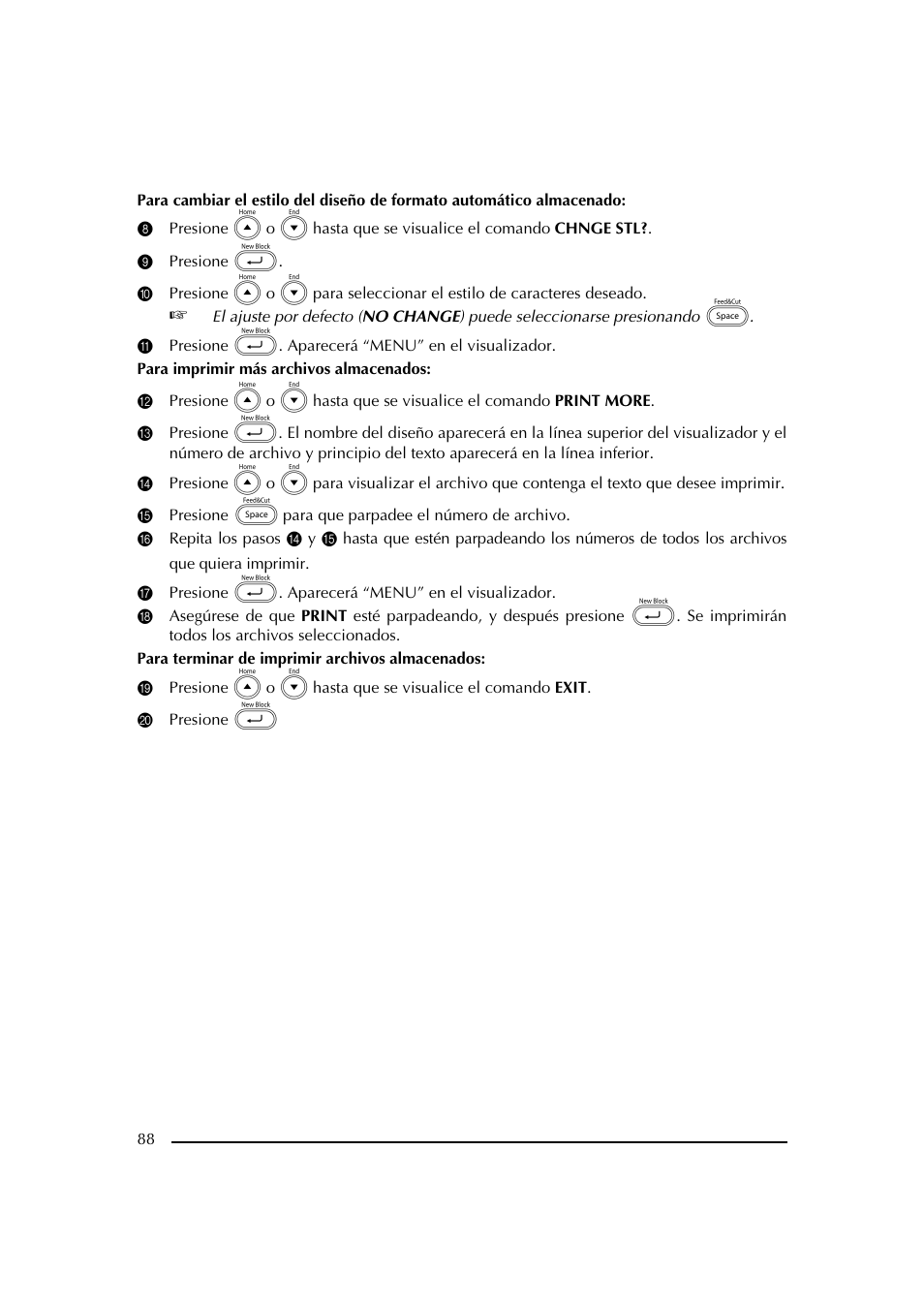 9 presione, A presione _. aparecerá “menu” en el visualizador, G presione _. aparecerá “menu” en el visualizador | J presione | Brother PT-2600 User Manual | Page 230 / 250