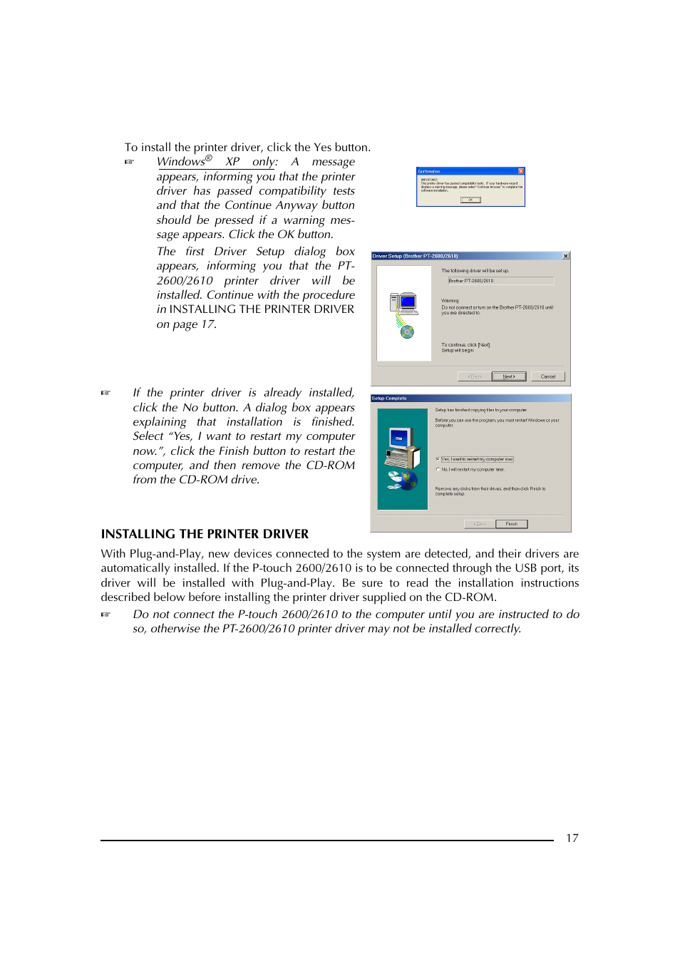 Dure in installing the printer driver | Brother PT-2600 User Manual | Page 24 / 250