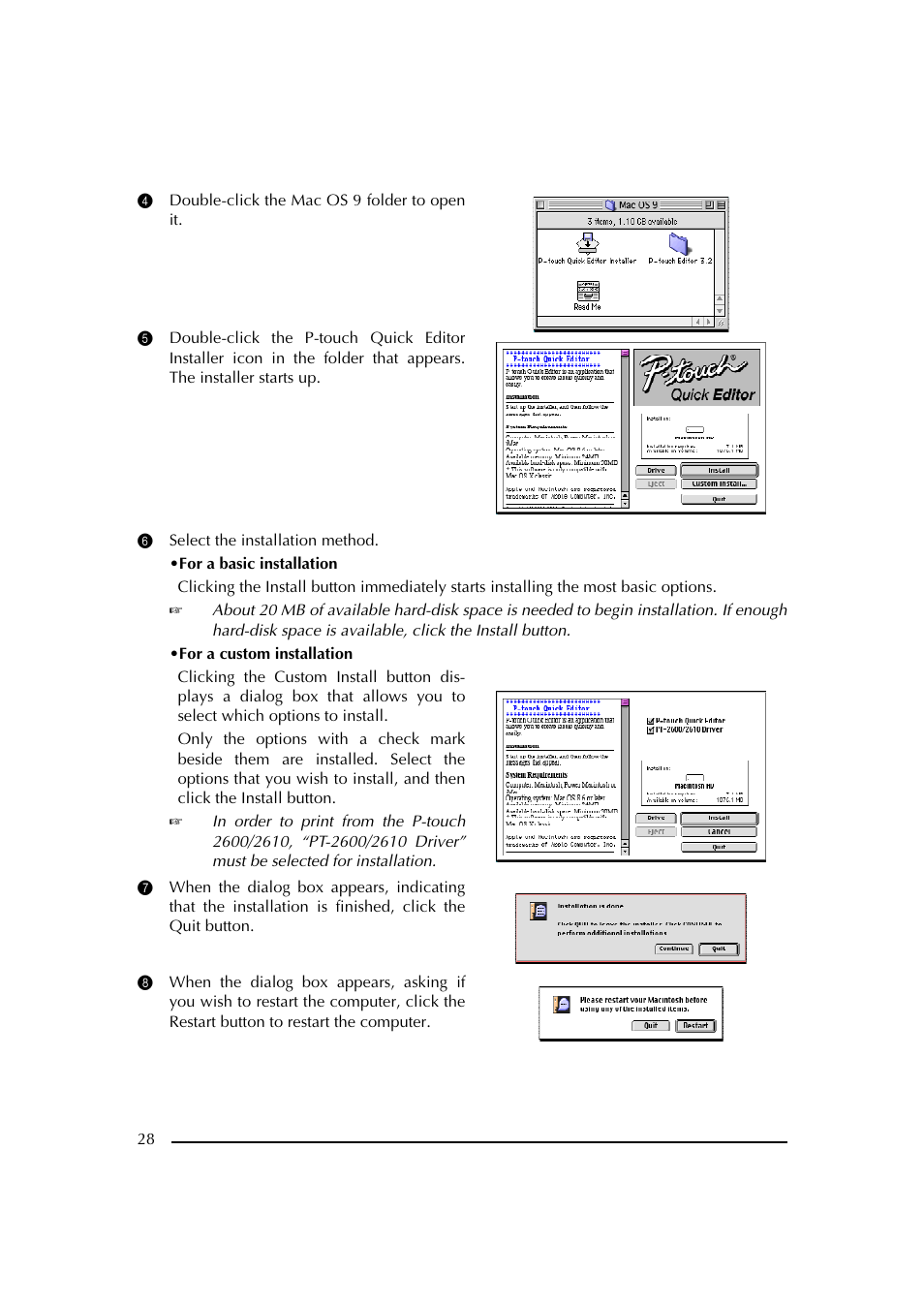 4 double-click the mac os 9 folder to open it, 6 select the installation method | Brother PT-2600 User Manual | Page 35 / 250