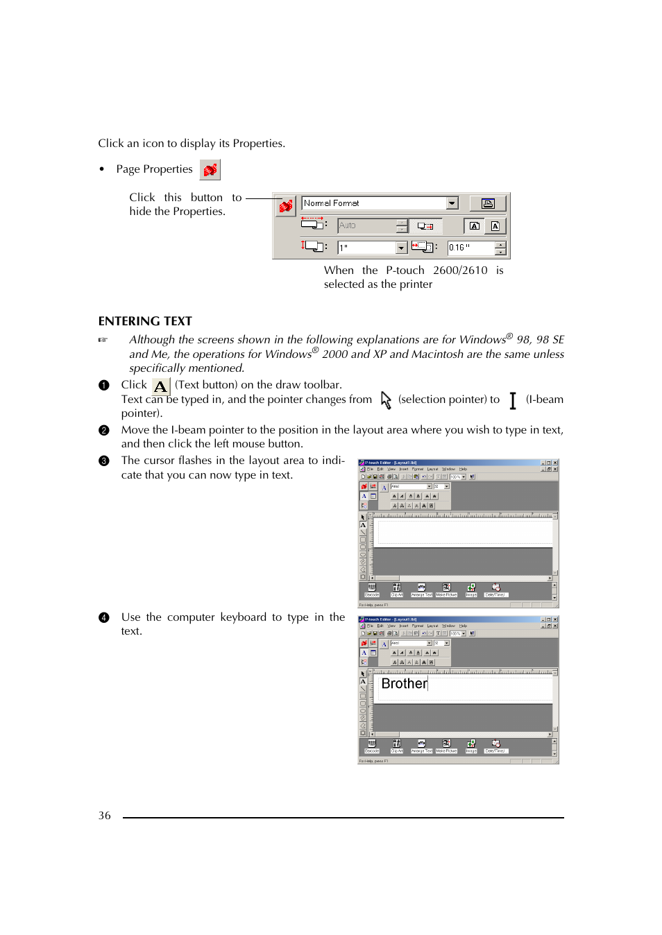 4 use the computer keyboard to type in the text | Brother PT-2600 User Manual | Page 43 / 250