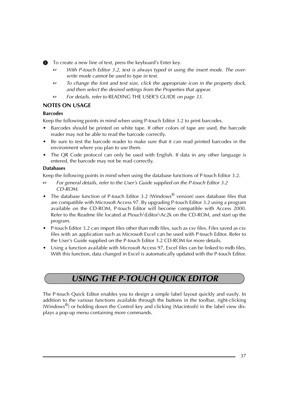 Using the p-touch quick editor | Brother PT-2600 User Manual | Page 44 / 250