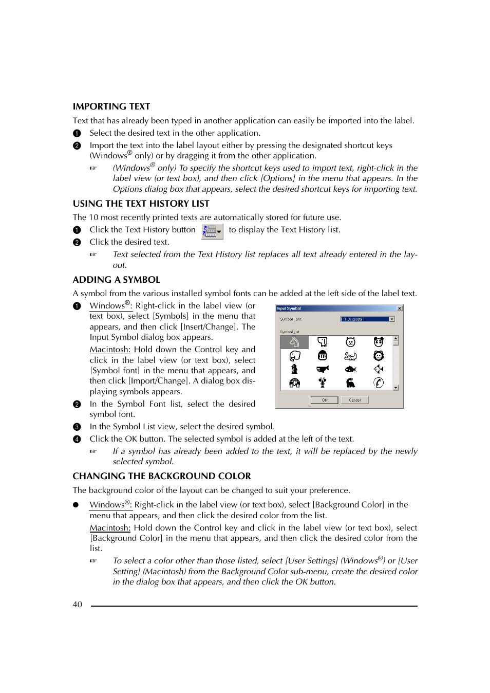 1 select the desired text in the other application, 2 click the desired text | Brother PT-2600 User Manual | Page 47 / 250