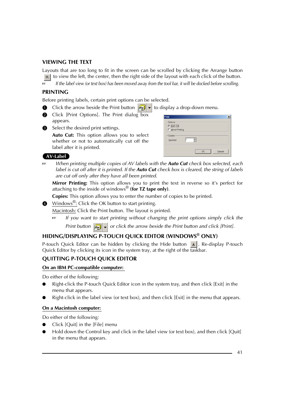 3 select the desired print settings, 4 windows®: click the ok button to start printing | Brother PT-2600 User Manual | Page 48 / 250