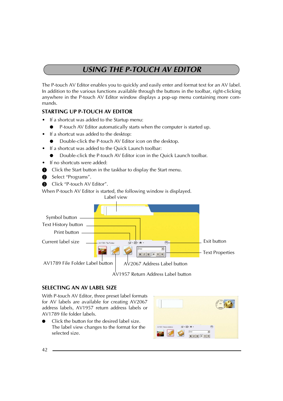 Using the p-touch av editor, 2 select “programs, 3 click “p-touch av editor | Brother PT-2600 User Manual | Page 49 / 250