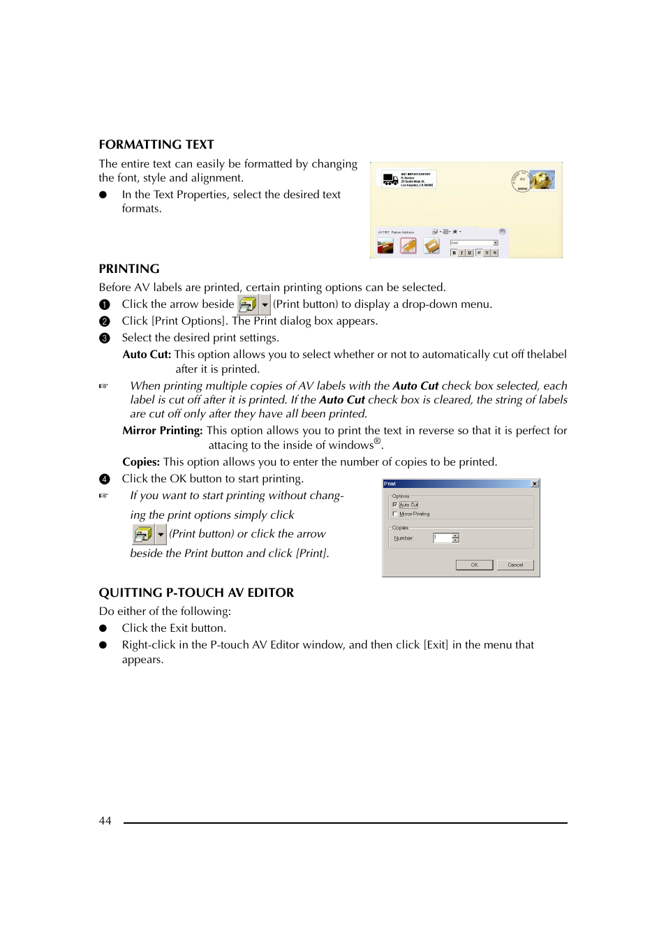 3 select the desired print settings, 4 click the ok button to start printing | Brother PT-2600 User Manual | Page 51 / 250