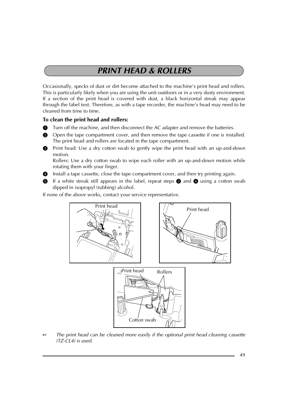 Print head & rollers | Brother PT-2600 User Manual | Page 56 / 250