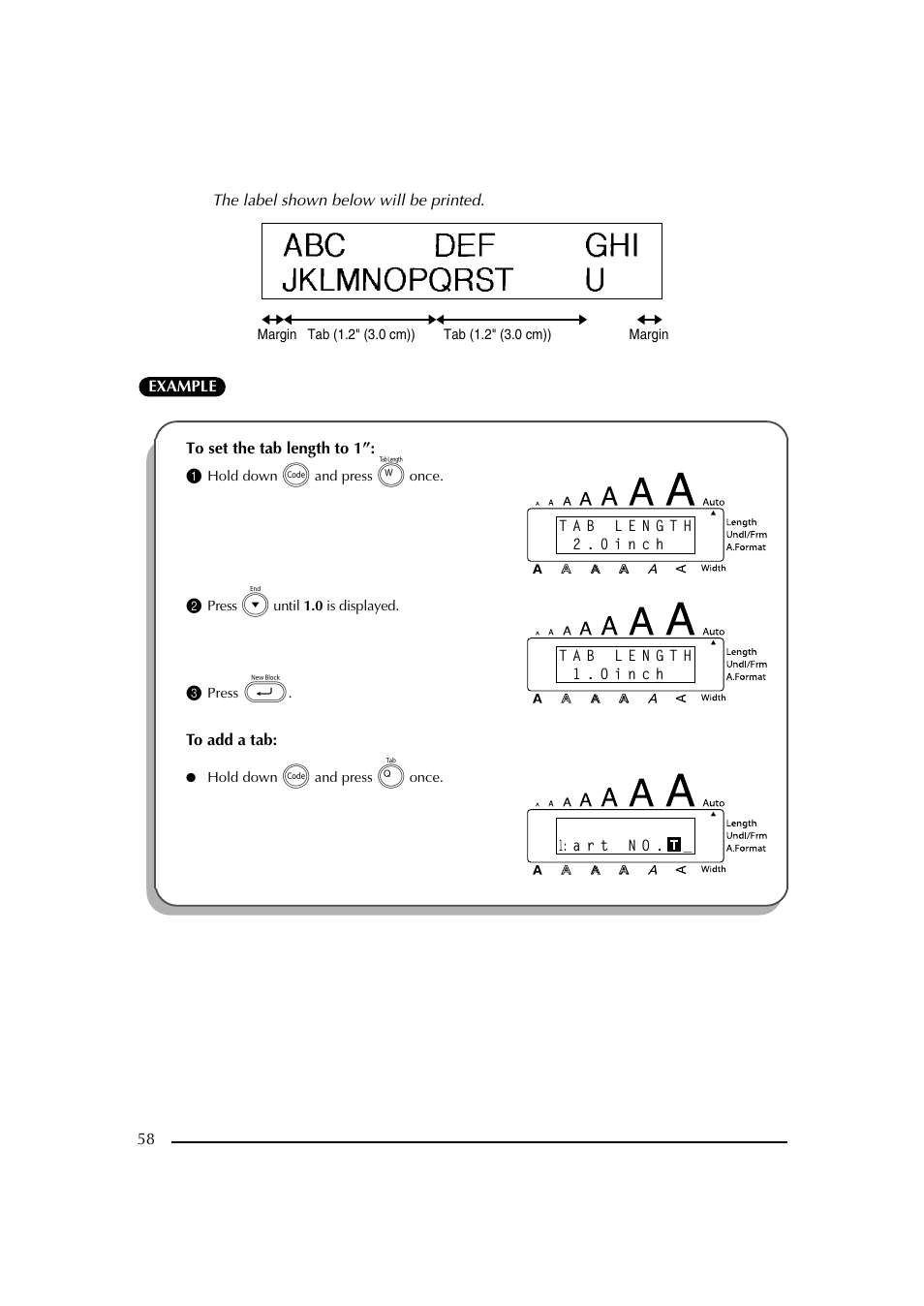 1 hold down c and press w once, 2 press h until 1.0 is displayed, 3 press | Brother PT-2600 User Manual | Page 65 / 250