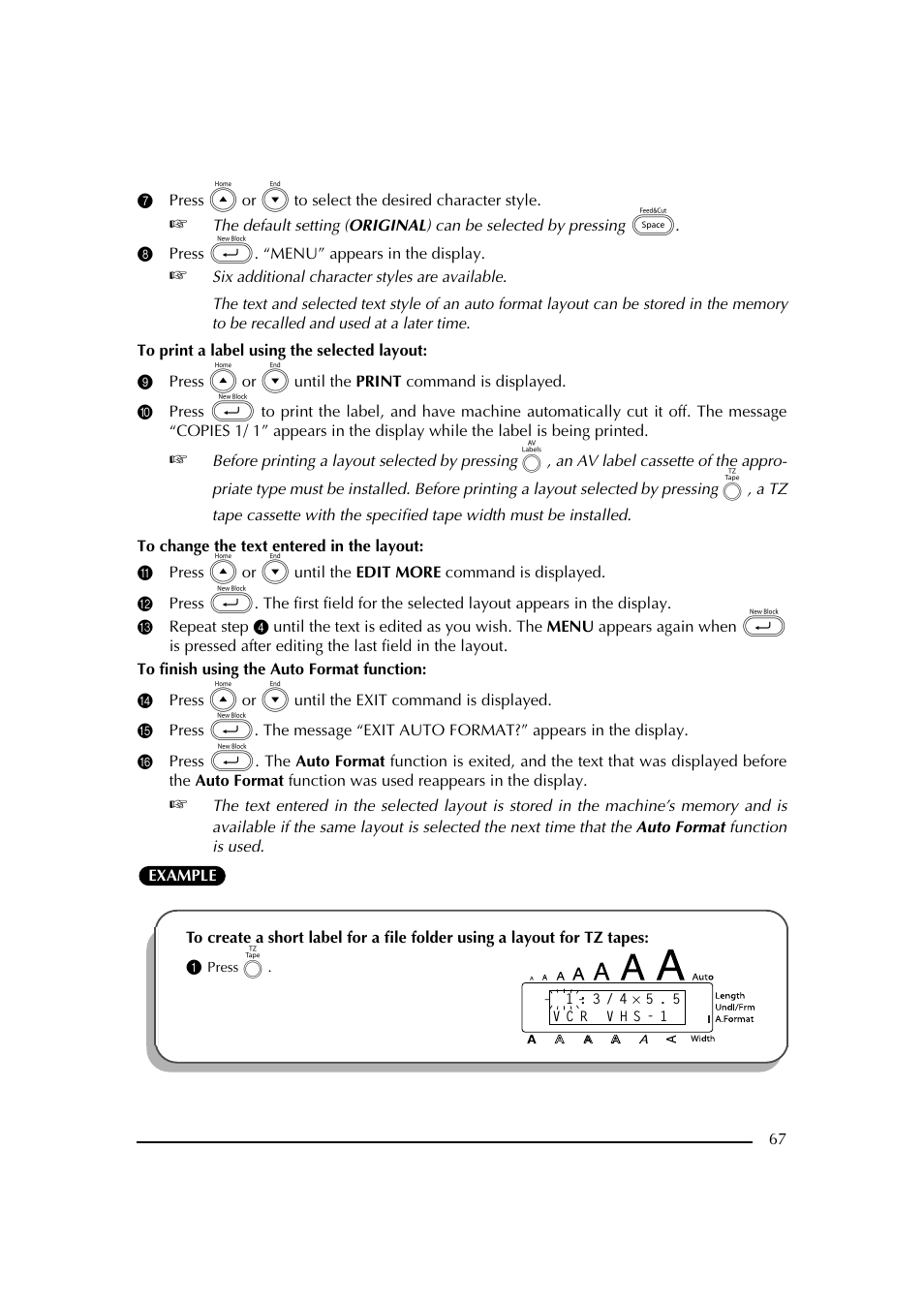 8 press _. “menu” appears in the display, D press e or h until the exit command is displayed, 1 press j | Brother PT-2600 User Manual | Page 74 / 250