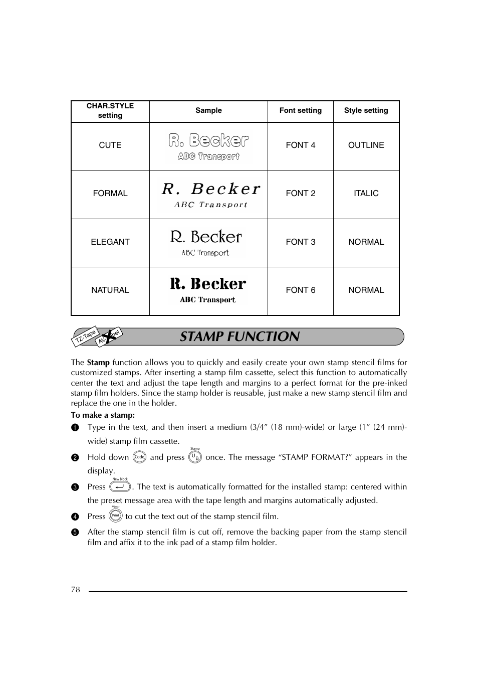 Stamp function | Brother PT-2600 User Manual | Page 85 / 250