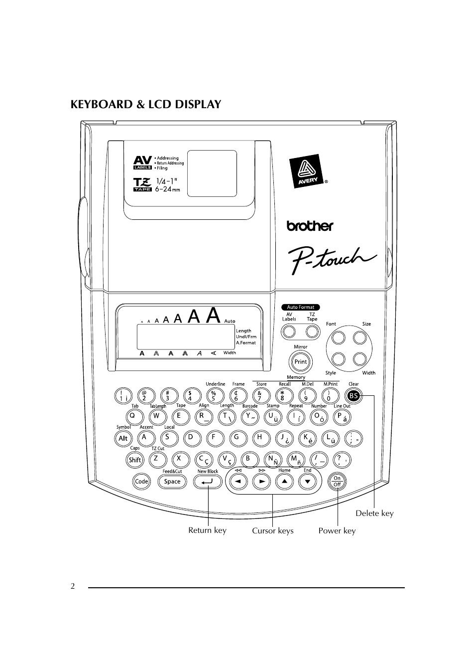 Keyboard & lcd display | Brother PT-2600 User Manual | Page 9 / 250