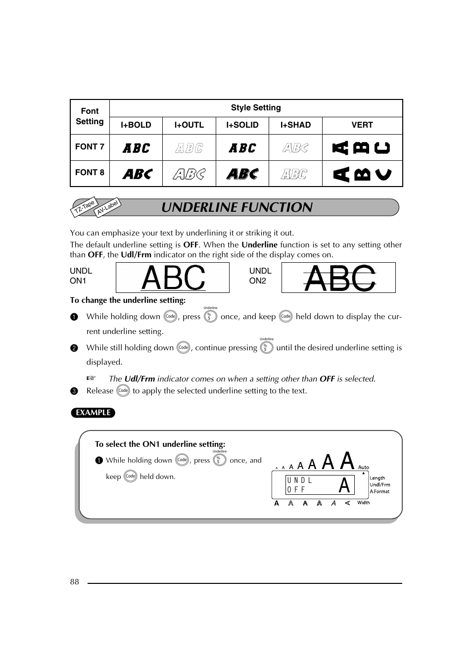 Underline function | Brother PT-2600 User Manual | Page 95 / 250