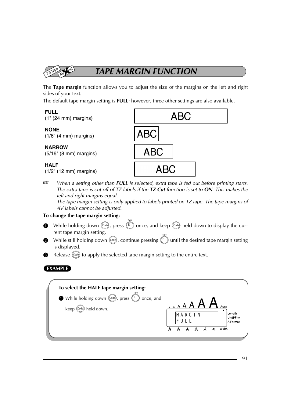 Tape margin function | Brother PT-2600 User Manual | Page 98 / 250