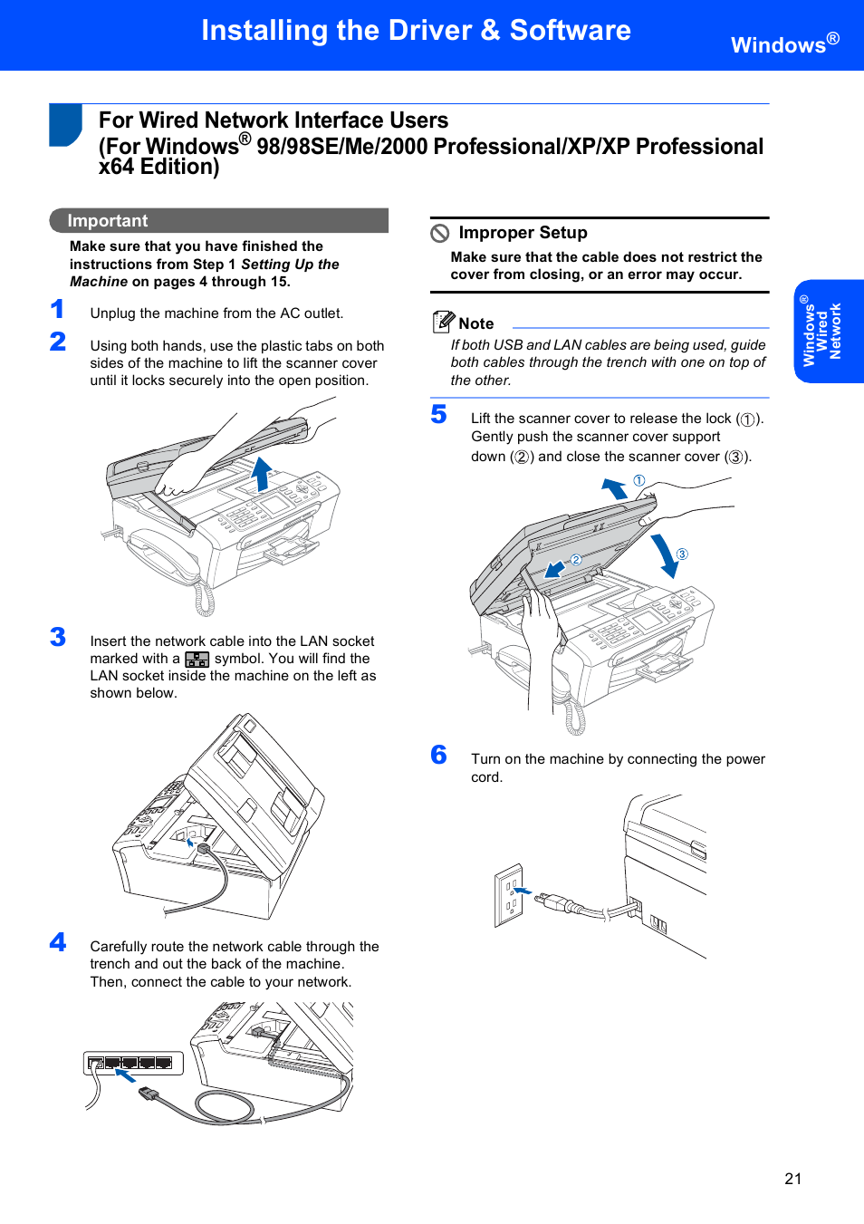 For wired network interface users (for windows, For wired network interface users, For windows | Installing the driver & software, Windows | Brother MFC-665CW User Manual | Page 23 / 57