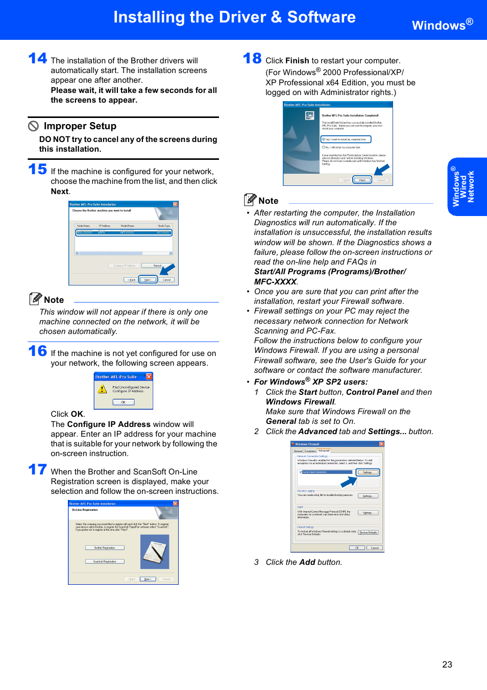Installing the driver & software, Windows, Improper setup | Brother MFC-665CW User Manual | Page 25 / 57