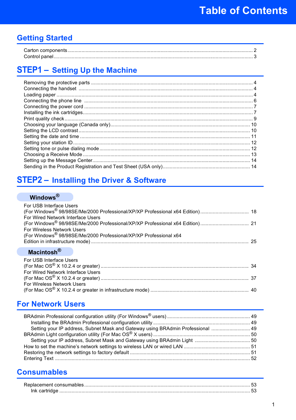 Brother MFC-665CW User Manual | Page 3 / 57