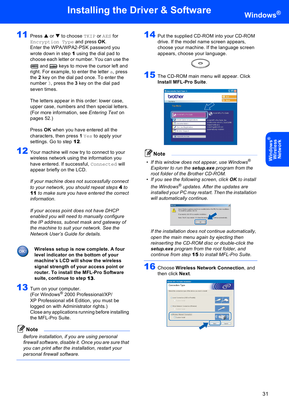 Step, 13 on, Installing the driver & software | Windows | Brother MFC-665CW User Manual | Page 33 / 57