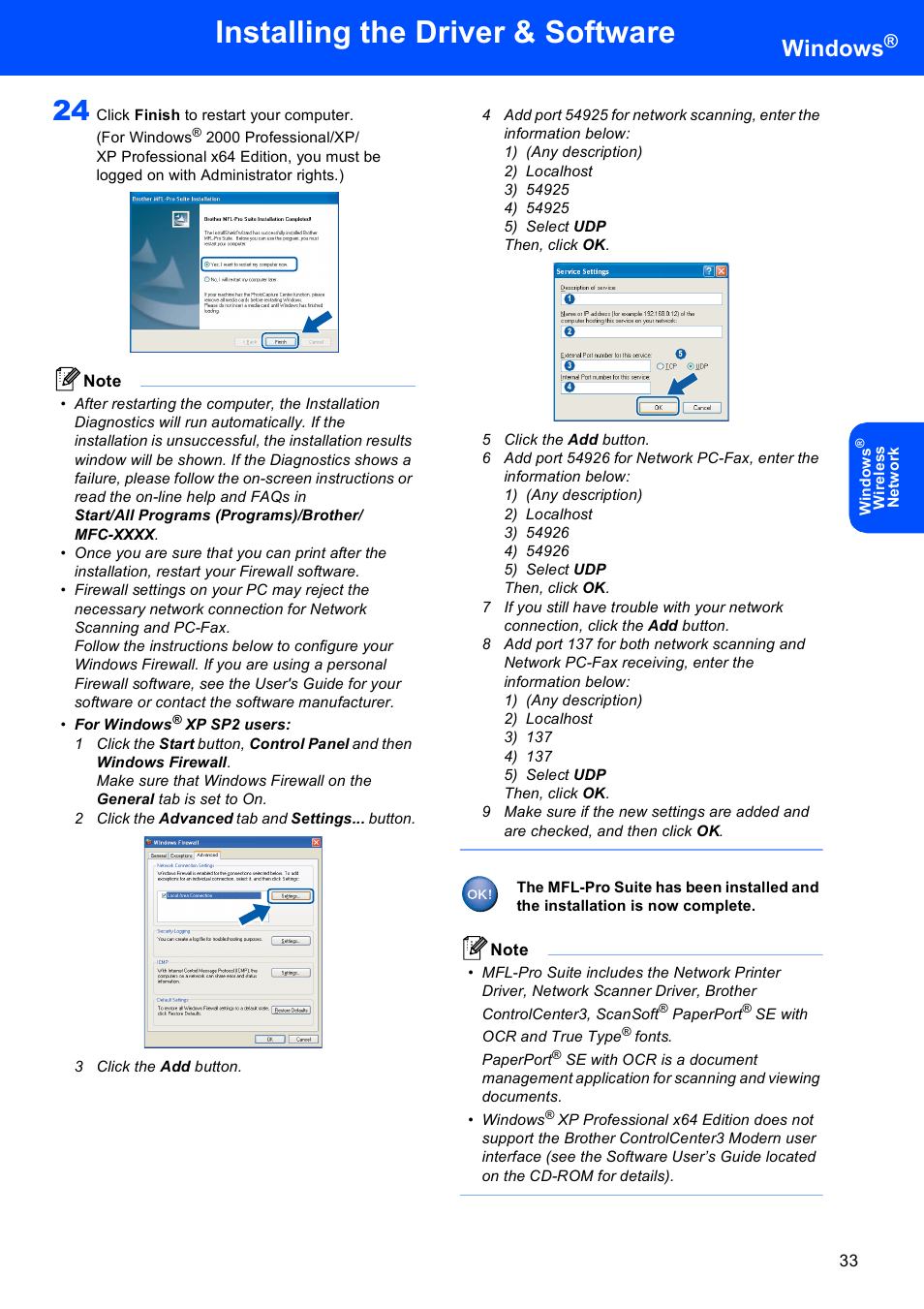 Installing the driver & software, Windows | Brother MFC-665CW User Manual | Page 35 / 57