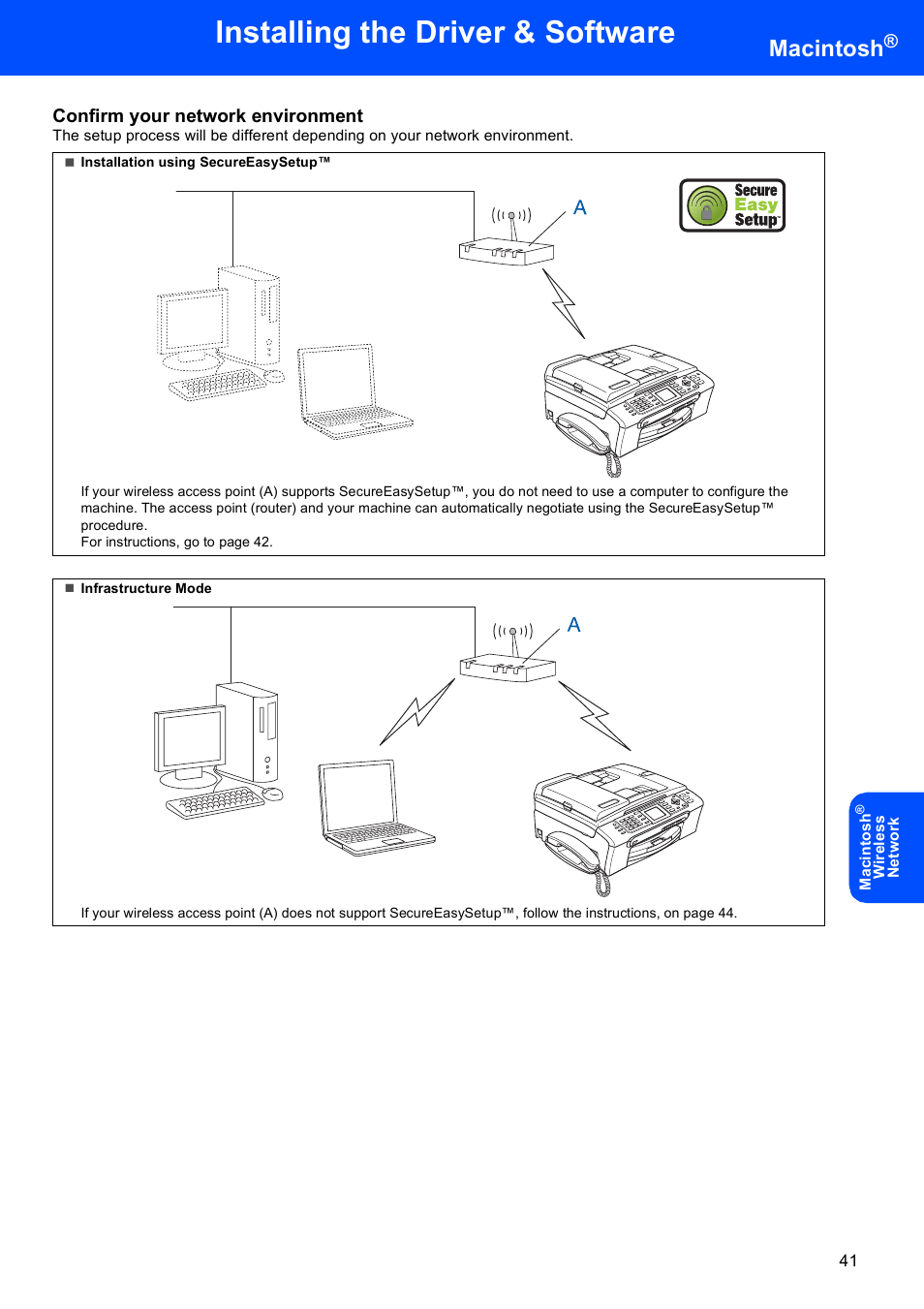 Installing the driver & software, Macintosh, Confirm your network environment | Brother MFC-665CW User Manual | Page 43 / 57