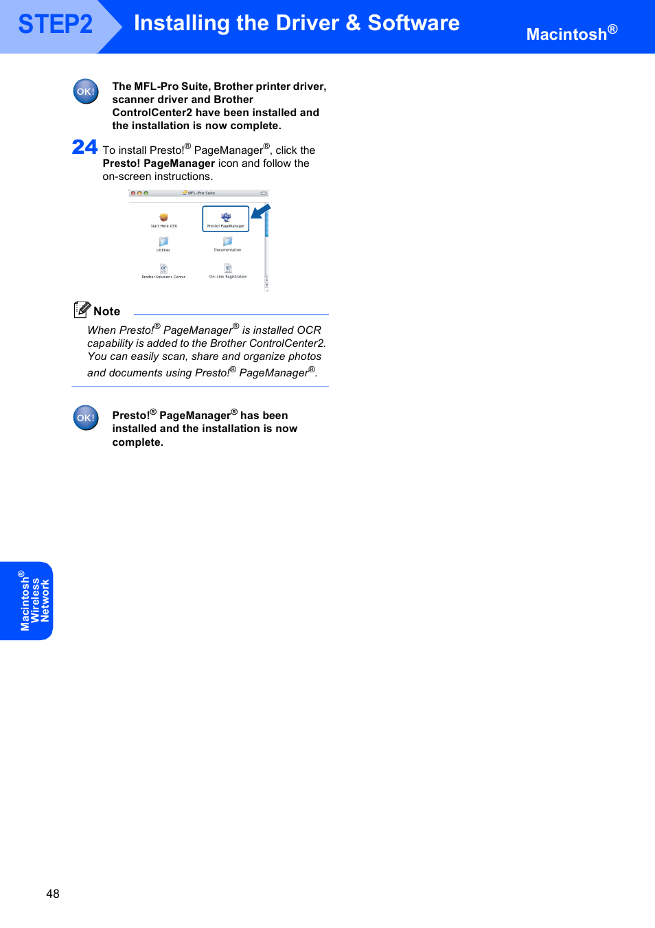 Step2, Installing the driver & software, Macintosh | Brother MFC-665CW User Manual | Page 50 / 57