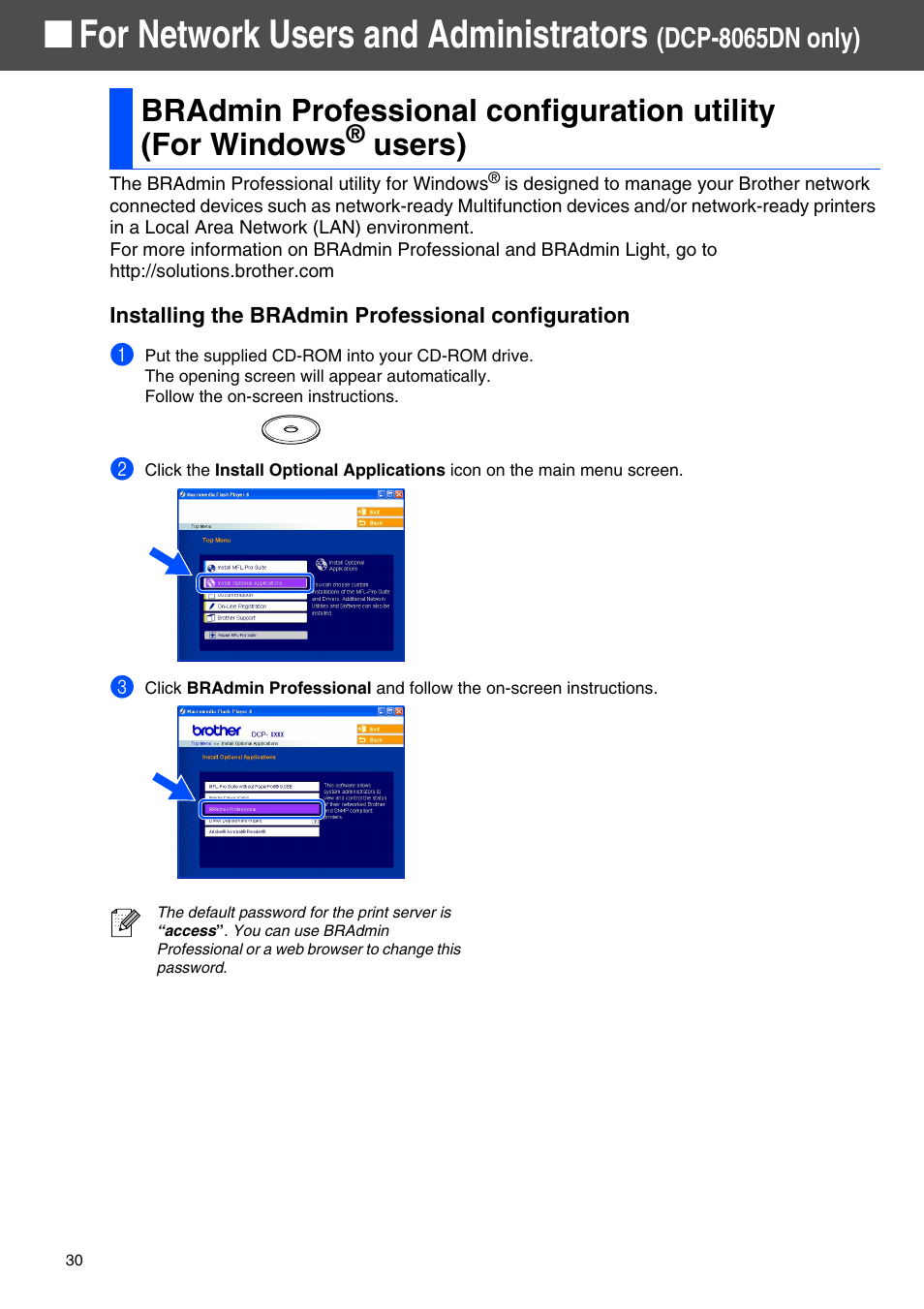Users), For network users and administrators, Dcp-8065dn only) | Brother DCP 8060 User Manual | Page 32 / 37