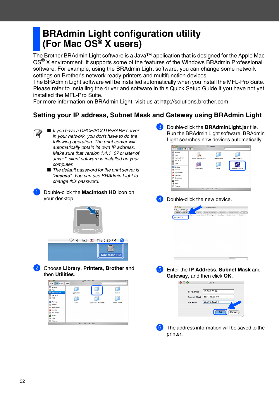Bradmin light configuration utility (for mac os, X users) | Brother DCP 8060 User Manual | Page 34 / 37