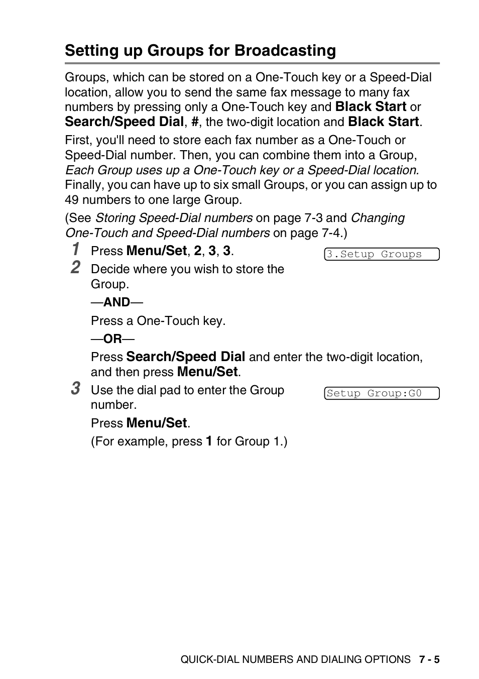 Setting up groups for broadcasting, Setting up groups for broadcasting -5 | Brother FAX-1820C User Manual | Page 101 / 181