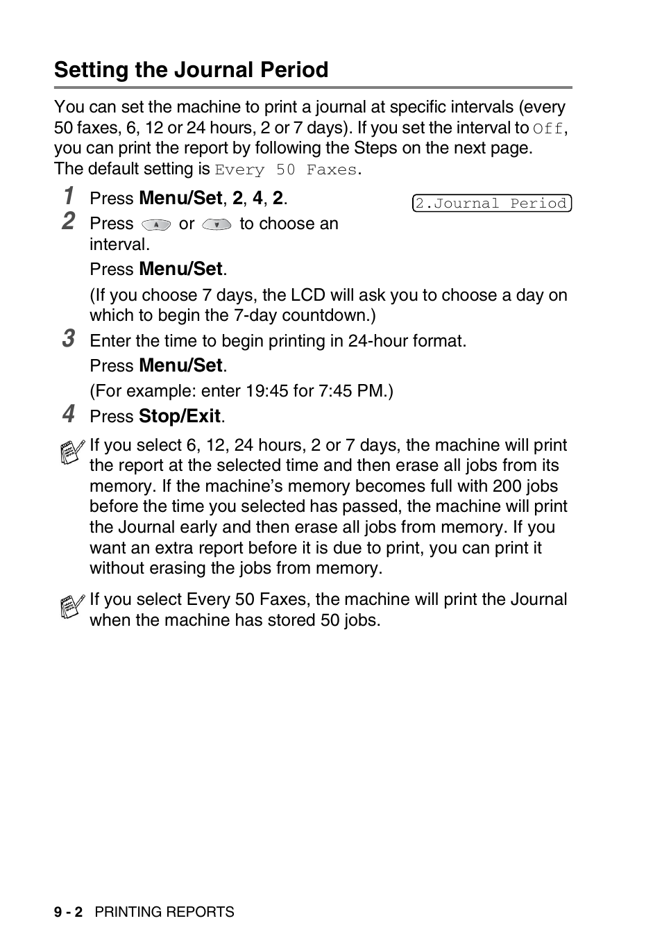 Setting the journal period, Setting the journal period -2 | Brother FAX-1820C User Manual | Page 114 / 181