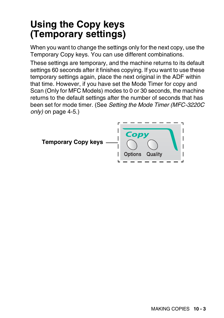 Using the copy keys (temporary settings), Using the copy keys (temporary settings) -3, Y. (see using the | Brother FAX-1820C User Manual | Page 119 / 181