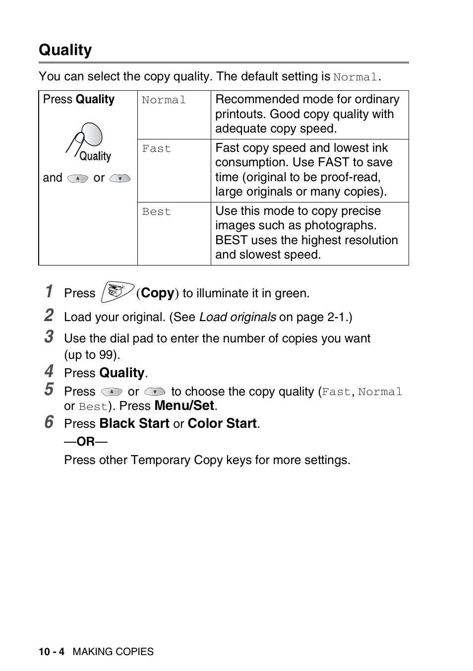 Quality, Quality -4 | Brother FAX-1820C User Manual | Page 120 / 181