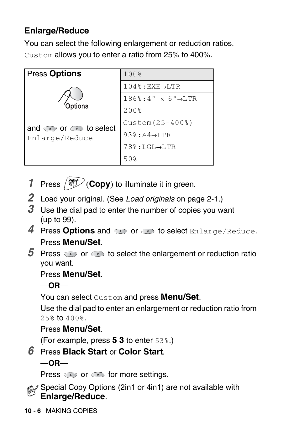 Enlarge/reduce, Enlarge/reduce -6 | Brother FAX-1820C User Manual | Page 122 / 181