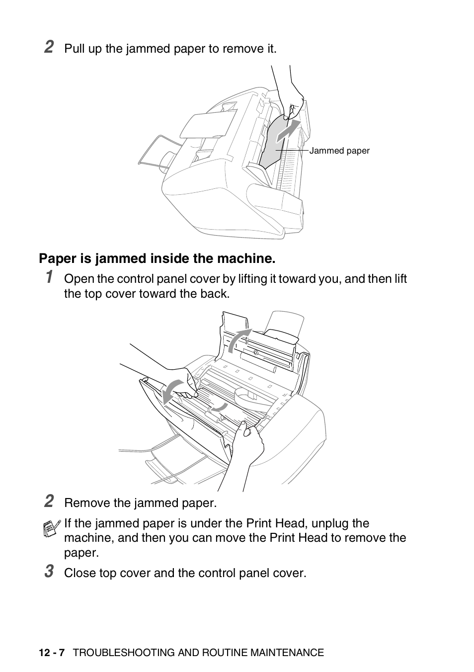 Paper is jammed inside the machine, Paper is jammed inside the machine -7 | Brother FAX-1820C User Manual | Page 144 / 181