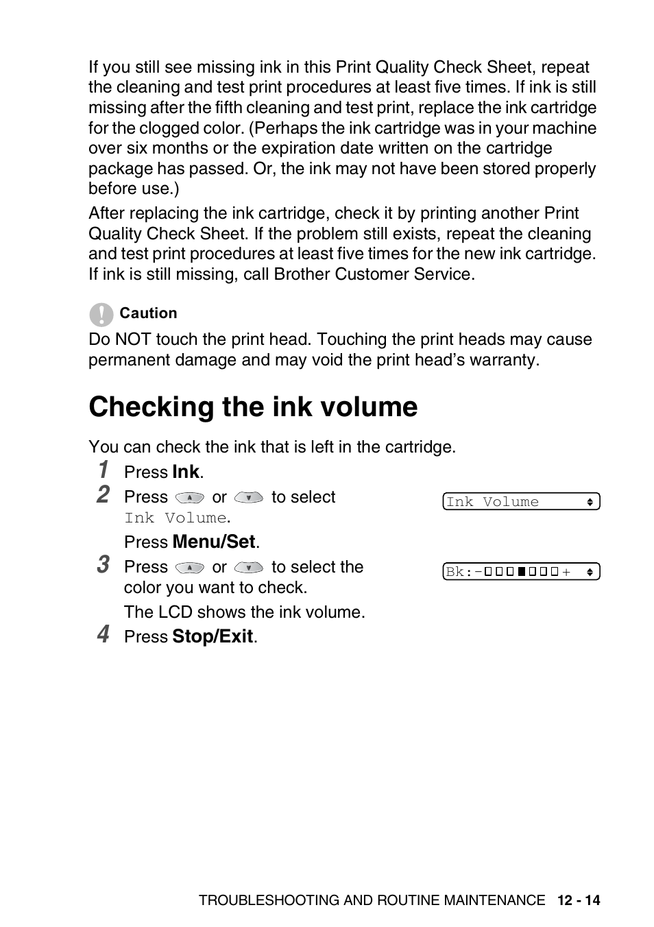 Checking the ink volume, Checking the ink volume -14 | Brother FAX-1820C User Manual | Page 151 / 181
