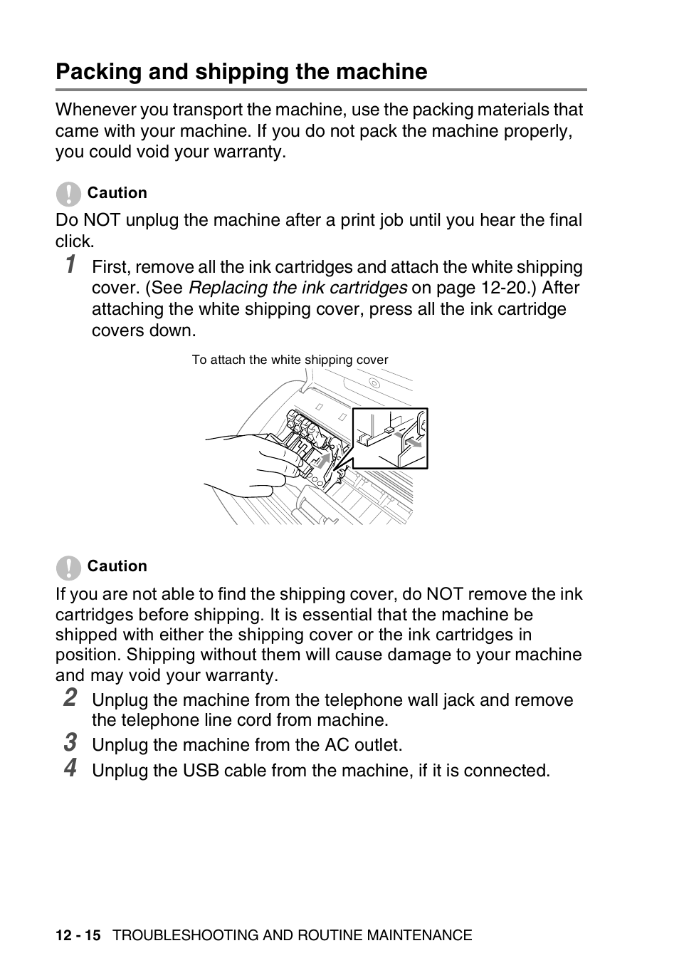 Packing and shipping the machine, Packing and shipping the machine -15 | Brother FAX-1820C User Manual | Page 152 / 181