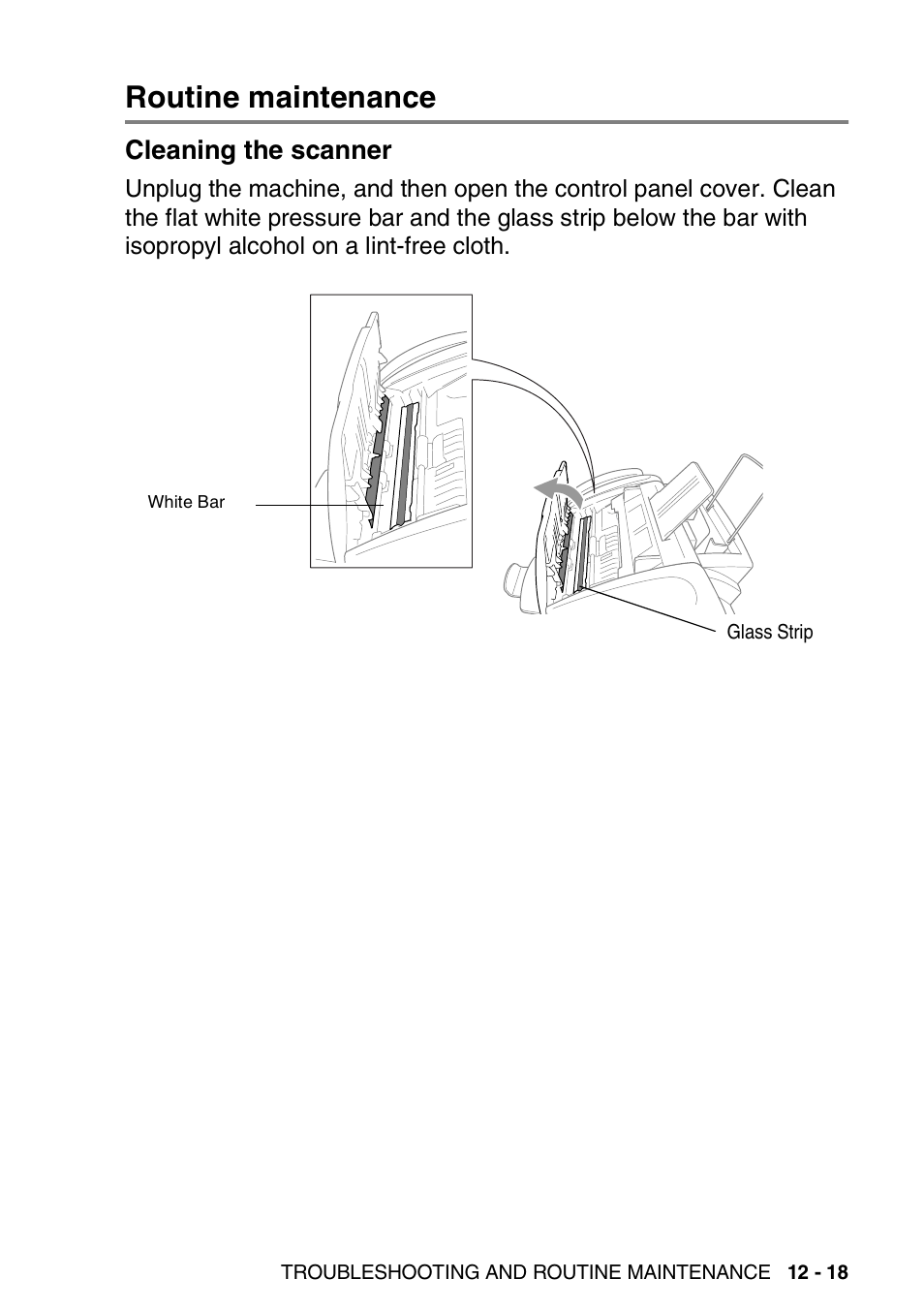 Routine maintenance, Cleaning the scanner, Routine maintenance -18 | Cleaning the scanner -18 | Brother FAX-1820C User Manual | Page 155 / 181