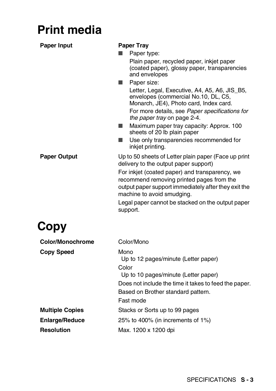 Print media, Copy, Print media copy | Brother FAX-1820C User Manual | Page 167 / 181