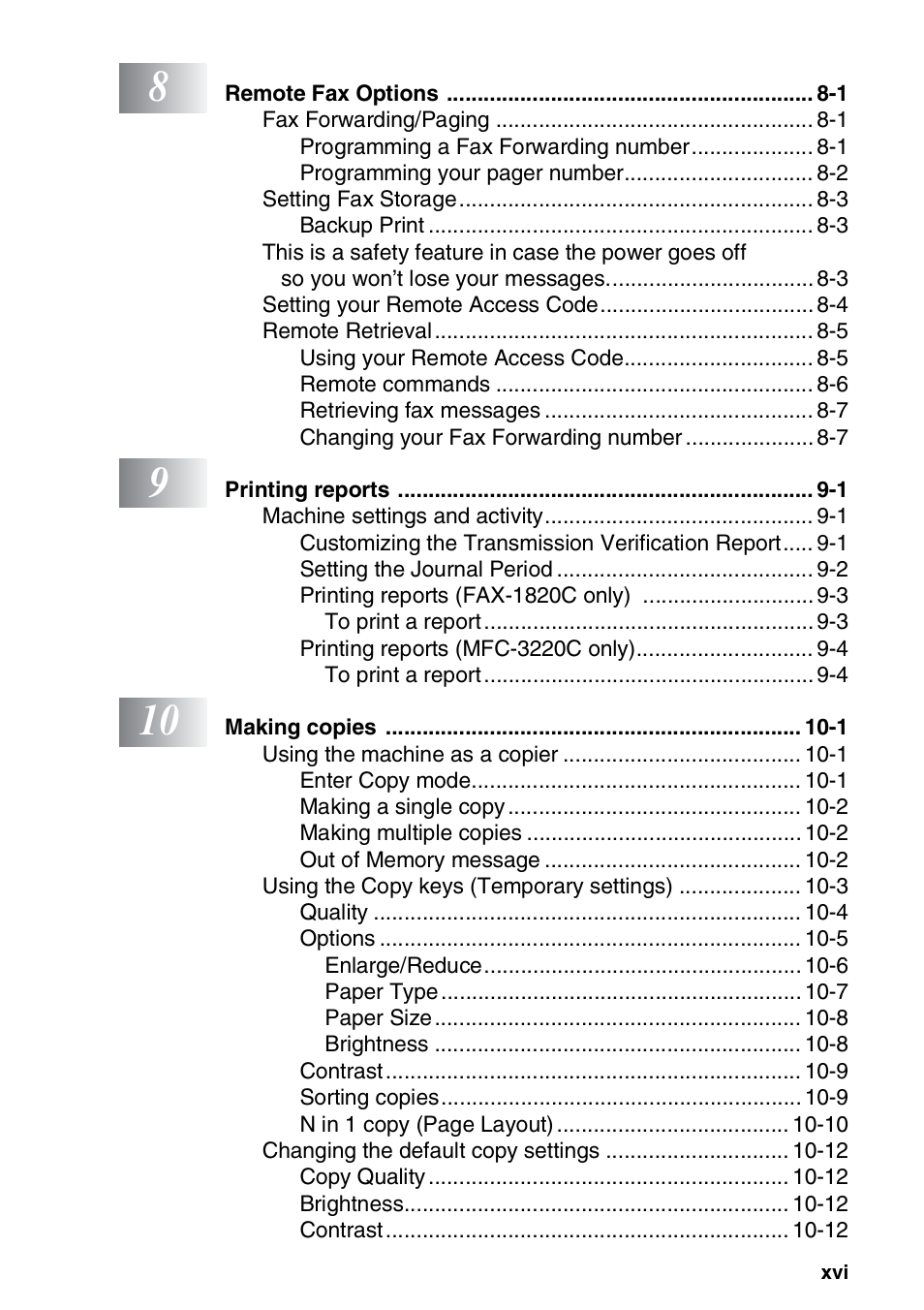 Brother FAX-1820C User Manual | Page 18 / 181